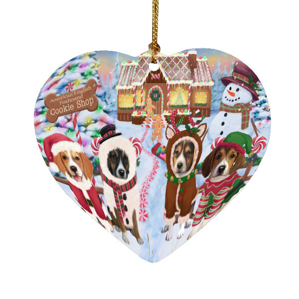 Christmas Gingerbread Cookie Shop American English Foxhound Dogs Heart Christmas Ornament HPORA58943
