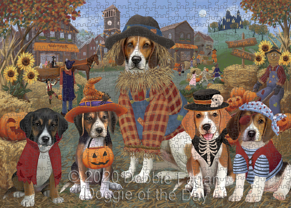 Halloween 'Round Town American English Foxhound Dogs Portrait Jigsaw Puzzle for Adults Animal Interlocking Puzzle Game Unique Gift for Dog Lover's with Metal Tin Box