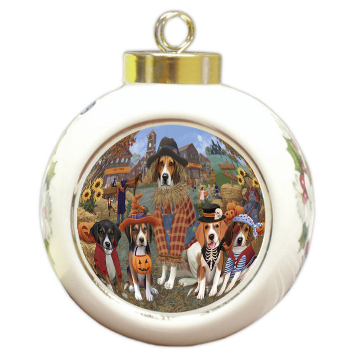Halloween 'Round Town American English Foxhound Dogs Round Ball Christmas Ornament Pet Decorative Hanging Ornaments for Christmas X-mas Tree Decorations - 3" Round Ceramic Ornament