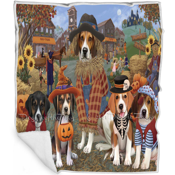 Halloween 'Round Town And Fall Pumpkin Scarecrow Both  American English Foxhound Dogs Blanket BLNKT143608
