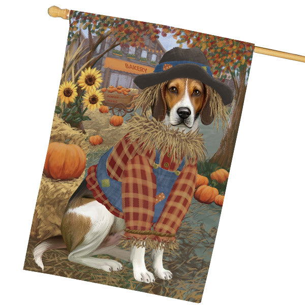 Halloween 'Round Town American English Foxhound Dog House Flag Outdoor Decorative Double Sided Pet Portrait Weather Resistant Premium Quality Animal Printed Home Decorative Flags 100% Polyester FLG68992