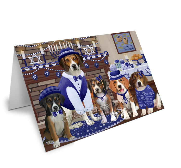 Happy Hanukkah Family American English Foxhound Dogs Handmade Artwork Assorted Pets Greeting Cards and Note Cards with Envelopes for All Occasions and Holiday Seasons