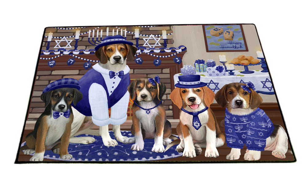 Happy Hanukkah Family American English Foxhound Dogs Floormat FLMS55543