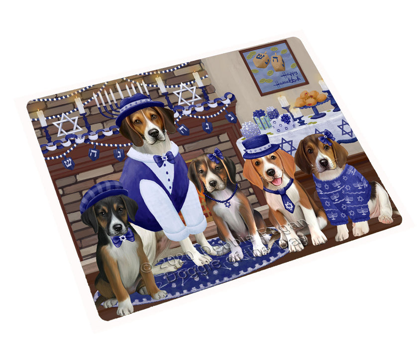 Happy Hanukkah Family American English Foxhound Dogs Cutting Board - For Kitchen - Scratch & Stain Resistant - Designed To Stay In Place - Easy To Clean By Hand - Perfect for Chopping Meats, Vegetables