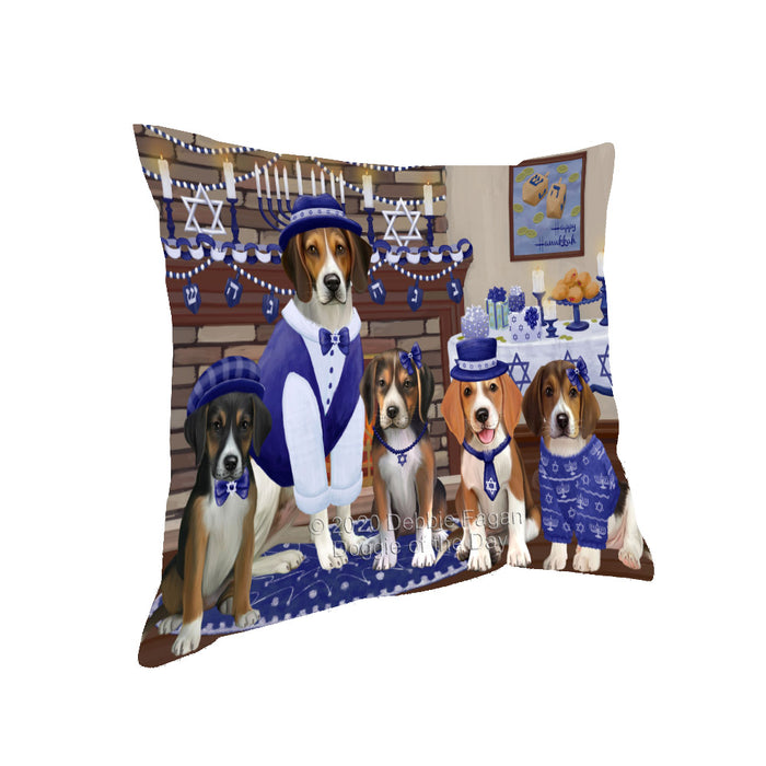 Happy Hanukkah Family American English Foxhound Dogs Pillow with Top Quality High-Resolution Images - Ultra Soft Pet Pillows for Sleeping - Reversible & Comfort - Ideal Gift for Dog Lover - Cushion for Sofa Couch Bed - 100% Polyester