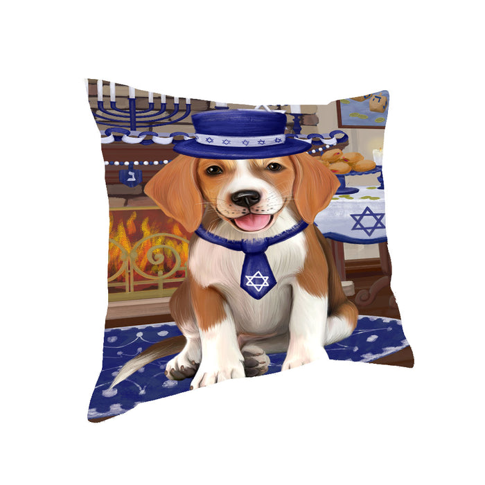 Happy Hanukkah Family American English Foxhound Dog Pillow with Top Quality High-Resolution Images - Ultra Soft Pet Pillows for Sleeping - Reversible & Comfort - Ideal Gift for Dog Lover - Cushion for Sofa Couch Bed - 100% Polyester