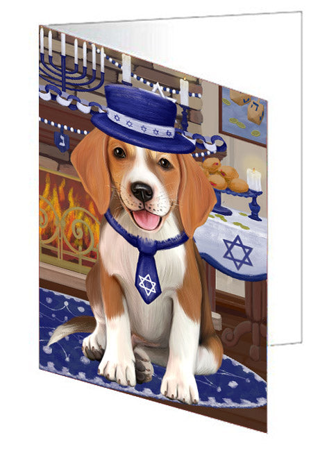 Happy Hanukkah American English Foxhound Dog Handmade Artwork Assorted Pets Greeting Cards and Note Cards with Envelopes for All Occasions and Holiday Seasons