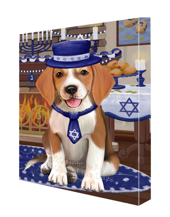 Happy Hanukkah Family American English Foxhound Dog Canvas Wall Art - Premium Quality Ready to Hang Room Decor Wall Art Canvas - Unique Animal Printed Digital Painting for Decoration CVS180