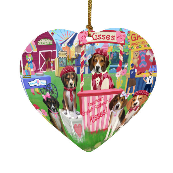 Carnival Kissing Booth American English Foxhound Dogs Heart Christmas Ornament HPORA58951