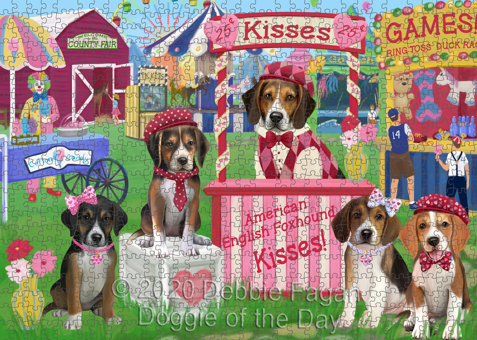 Carnival Kissing Booth American English Foxhound Dogs Portrait Jigsaw Puzzle for Adults Animal Interlocking Puzzle Game Unique Gift for Dog Lover's with Metal Tin Box