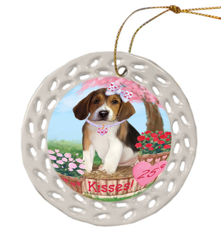 Rosie 25 Cent Kisses American English Foxhound Dog Doily Ornament DPOR58672