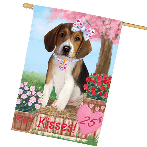 Rosie 25 Cent Kisses American English Foxhound Dog House Flag Outdoor Decorative Double Sided Pet Portrait Weather Resistant Premium Quality Animal Printed Home Decorative Flags 100% Polyester FLG69102
