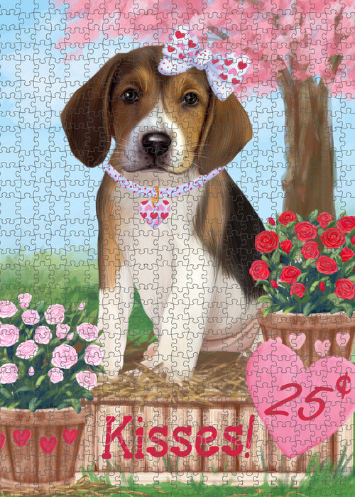 Rosie 25 Cent Kisses American English Foxhound Dog Portrait Jigsaw Puzzle for Adults Animal Interlocking Puzzle Game Unique Gift for Dog Lover's with Metal Tin Box PZL577