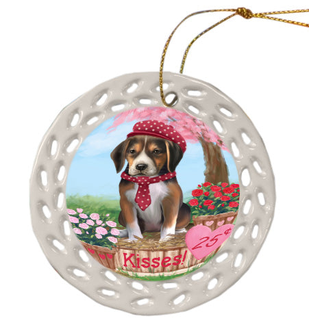 Rosie 25 Cent Kisses American English Foxhound Dog Doily Ornament DPOR58673