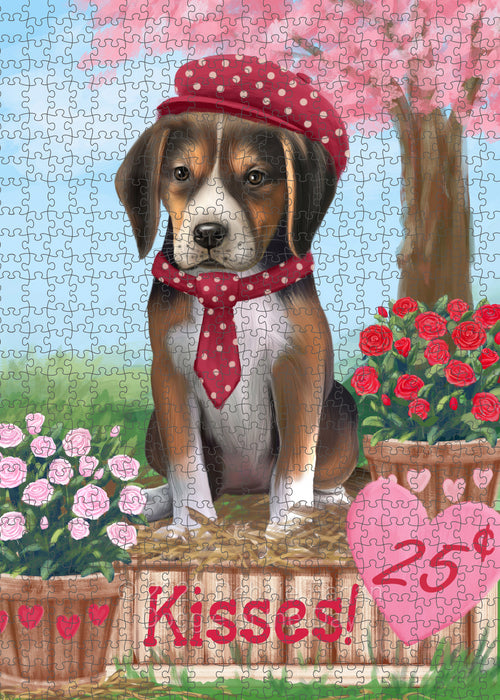 Rosie 25 Cent Kisses American English Foxhound Dog Portrait Jigsaw Puzzle for Adults Animal Interlocking Puzzle Game Unique Gift for Dog Lover's with Metal Tin Box PZL578