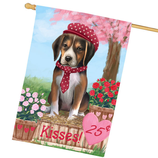 Rosie 25 Cent Kisses American English Foxhound Dog House Flag Outdoor Decorative Double Sided Pet Portrait Weather Resistant Premium Quality Animal Printed Home Decorative Flags 100% Polyester FLG69103