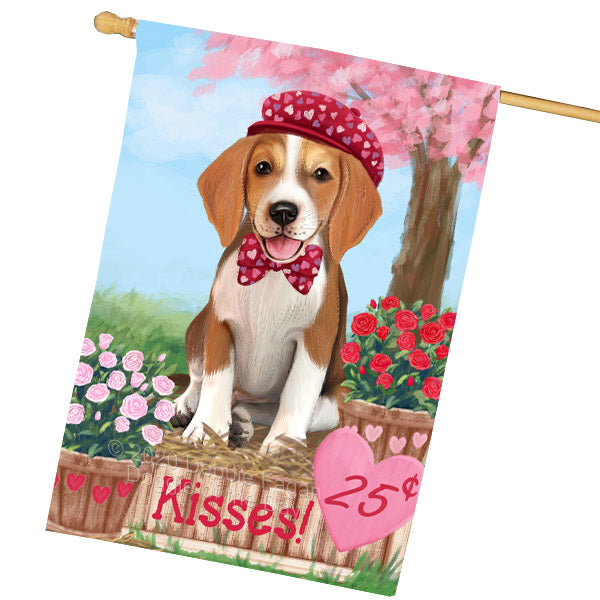 Rosie 25 Cent Kisses American English Foxhound Dog House Flag Outdoor Decorative Double Sided Pet Portrait Weather Resistant Premium Quality Animal Printed Home Decorative Flags 100% Polyester FLG69104