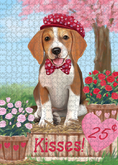 Rosie 25 Cent Kisses American English Foxhound Dog Portrait Jigsaw Puzzle for Adults Animal Interlocking Puzzle Game Unique Gift for Dog Lover's with Metal Tin Box PZL579