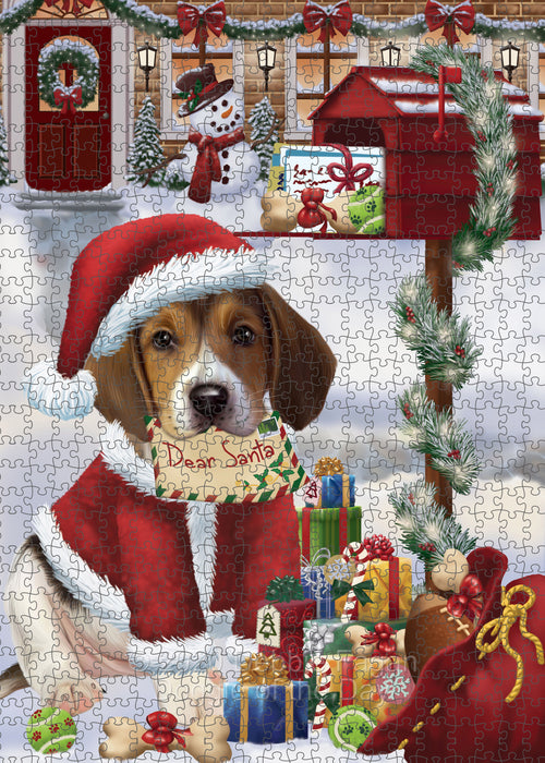Christmas Dear Santa Mailbox American English Foxhound Dog Portrait Jigsaw Puzzle for Adults Animal Interlocking Puzzle Game Unique Gift for Dog Lover's with Metal Tin Box PZL558