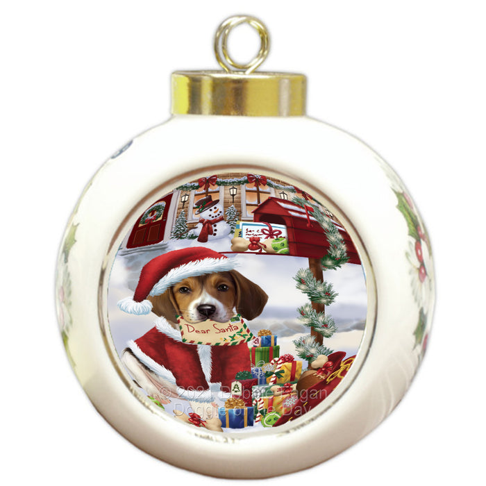 Christmas Dear Santa Mailbox American English Foxhound Dog Round Ball Christmas Ornament Pet Decorative Hanging Ornaments for Christmas X-mas Tree Decorations - 3" Round Ceramic Ornament RBPOR59309