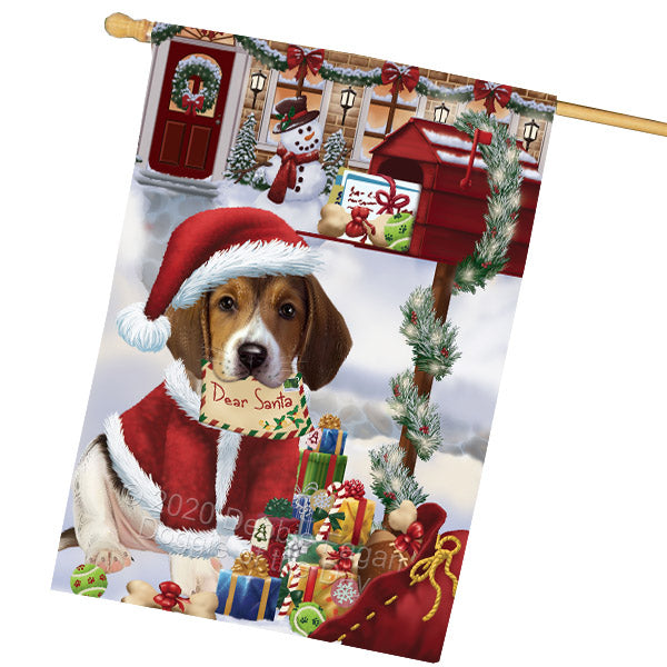 Christmas Dear Santa Mailbox American English Foxhound Dog House Flag Outdoor Decorative Double Sided Pet Portrait Weather Resistant Premium Quality Animal Printed Home Decorative Flags 100% Polyester FLG69075