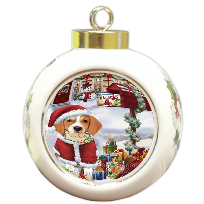 Christmas Dear Santa Mailbox American English Foxhound Dog Round Ball Christmas Ornament Pet Decorative Hanging Ornaments for Christmas X-mas Tree Decorations - 3" Round Ceramic Ornament RBPOR59310