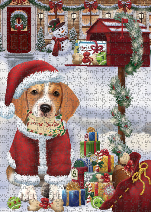 Christmas Dear Santa Mailbox American English Foxhound Dog Portrait Jigsaw Puzzle for Adults Animal Interlocking Puzzle Game Unique Gift for Dog Lover's with Metal Tin Box PZL559