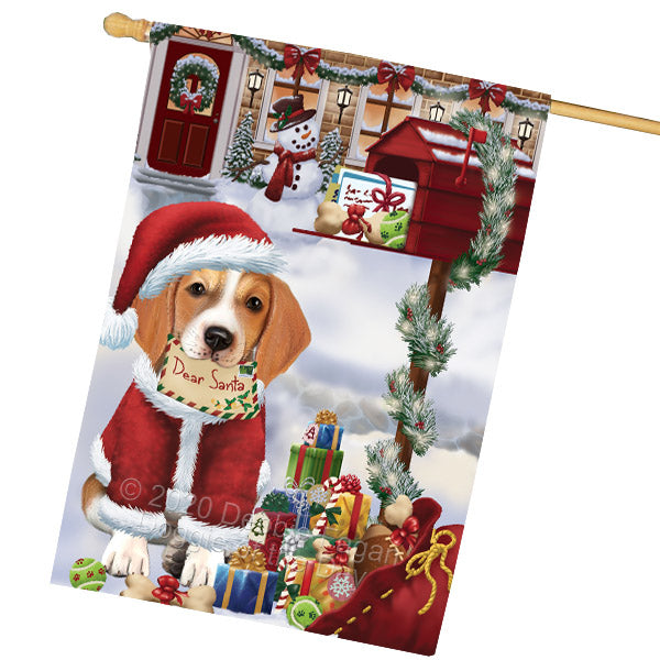 Christmas Dear Santa Mailbox American English Foxhound Dog House Flag Outdoor Decorative Double Sided Pet Portrait Weather Resistant Premium Quality Animal Printed Home Decorative Flags 100% Polyester FLG69076