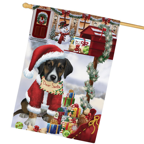 Christmas Dear Santa Mailbox American English Foxhound Dog House Flag Outdoor Decorative Double Sided Pet Portrait Weather Resistant Premium Quality Animal Printed Home Decorative Flags 100% Polyester FLG69077