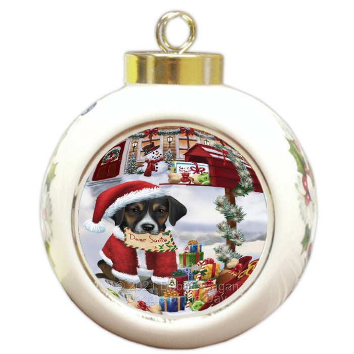 Christmas Dear Santa Mailbox American English Foxhound Dog Round Ball Christmas Ornament Pet Decorative Hanging Ornaments for Christmas X-mas Tree Decorations - 3" Round Ceramic Ornament RBPOR59311