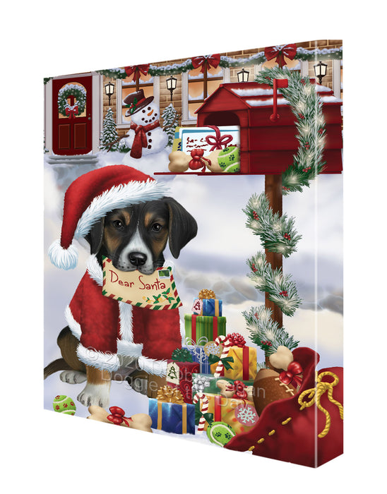 Christmas Dear Santa Mailbox American English Foxhound Dog Canvas Wall Art - Premium Quality Ready to Hang Room Decor Wall Art Canvas - Unique Animal Printed Digital Painting for Decoration CVS265