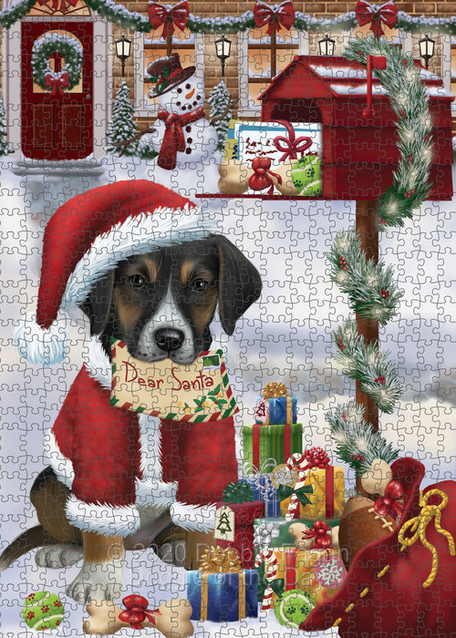 Christmas Dear Santa Mailbox American English Foxhound Dog Portrait Jigsaw Puzzle for Adults Animal Interlocking Puzzle Game Unique Gift for Dog Lover's with Metal Tin Box PZL560