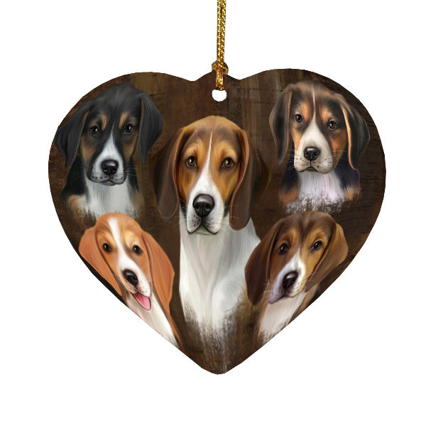 Rustic 5 Heads American English Foxhound Dogs Heart Christmas Ornament HPORA59013
