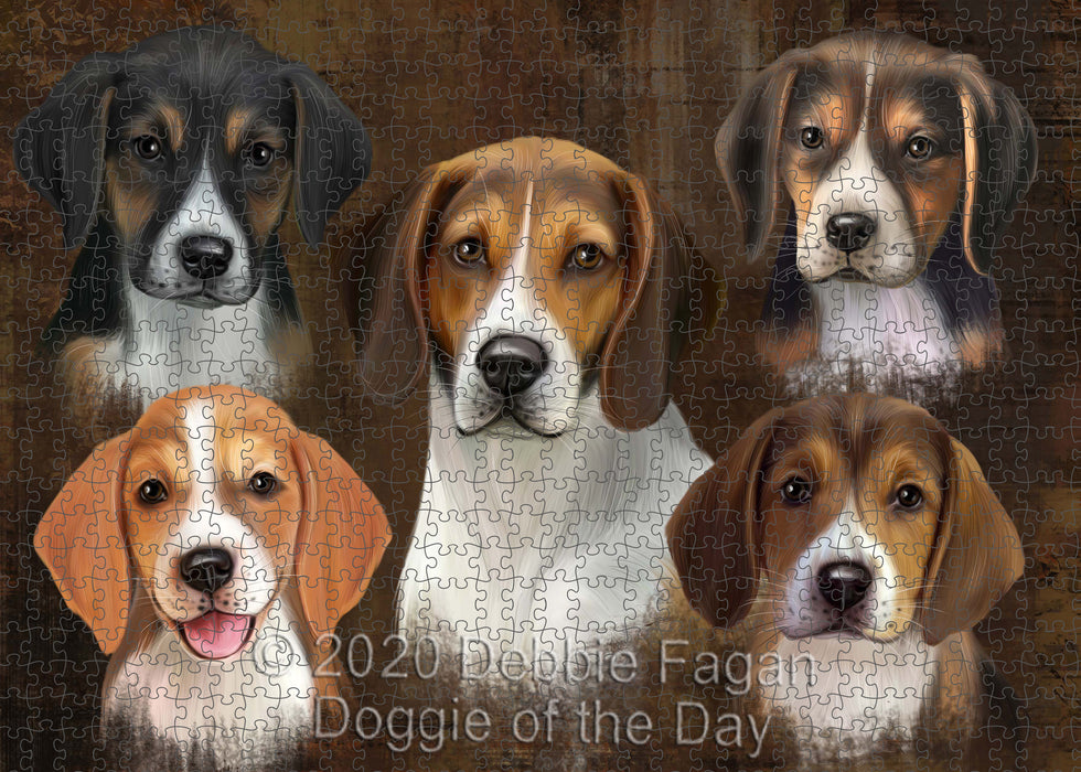 Rustic 5 Heads American English Foxhound Dogs Portrait Jigsaw Puzzle for Adults Animal Interlocking Puzzle Game Unique Gift for Dog Lover's with Metal Tin Box