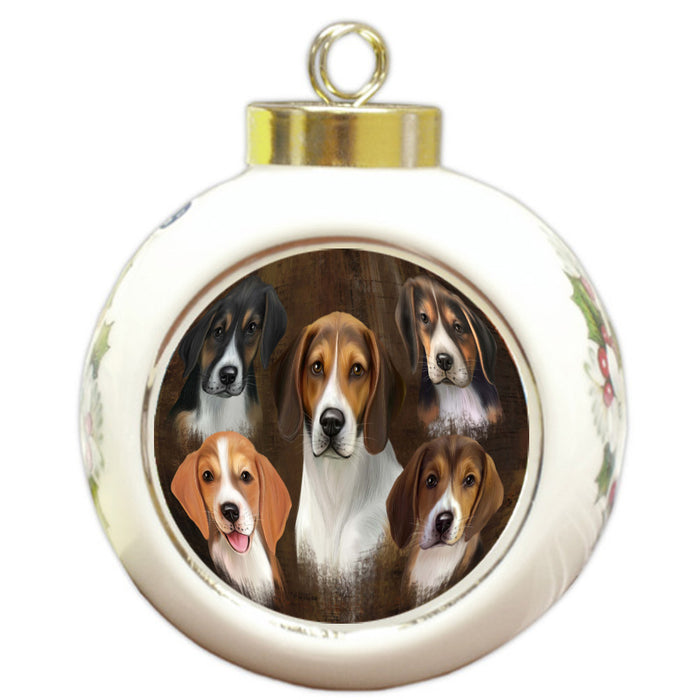 Rustic 5 Heads American English Foxhound Dogs Round Ball Christmas Ornament Pet Decorative Hanging Ornaments for Christmas X-mas Tree Decorations - 3" Round Ceramic Ornament