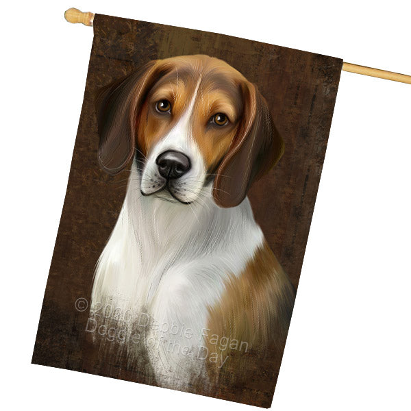 Rustic American English Foxhound Dog House Flag Outdoor Decorative Double Sided Pet Portrait Weather Resistant Premium Quality Animal Printed Home Decorative Flags 100% Polyester FLG69000