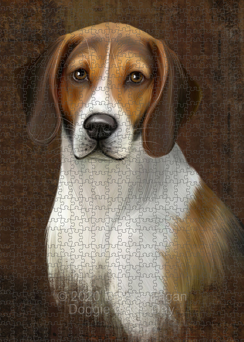 Rustic American English Foxhound Dog Portrait Jigsaw Puzzle for Adults Animal Interlocking Puzzle Game Unique Gift for Dog Lover's with Metal Tin Box PZL491