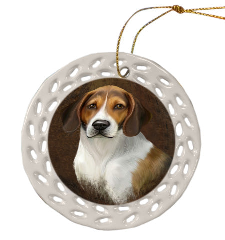 Rustic American English Foxhound Dog Doily Ornament DPOR58618