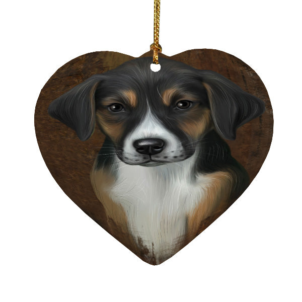 Rustic American English Foxhound Dog Heart Christmas Ornament HPORA58968