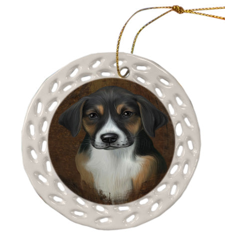 Rustic American English Foxhound Dog Doily Ornament DPOR58619
