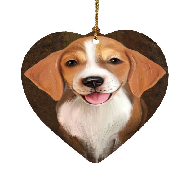 Rustic American English Foxhound Dog Heart Christmas Ornament HPORA58969