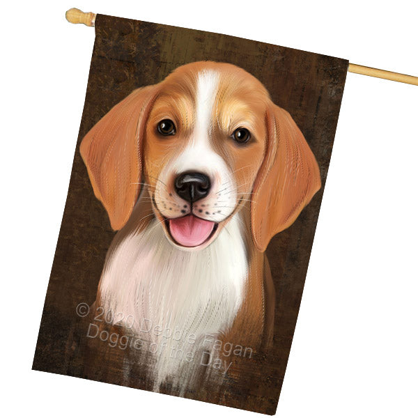 Rustic American English Foxhound Dog House Flag Outdoor Decorative Double Sided Pet Portrait Weather Resistant Premium Quality Animal Printed Home Decorative Flags 100% Polyester FLG69002
