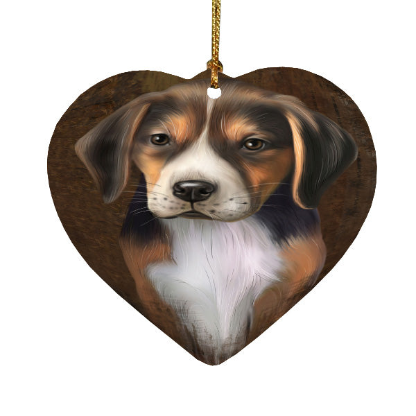 Rustic American English Foxhound Dog Heart Christmas Ornament HPORA58970