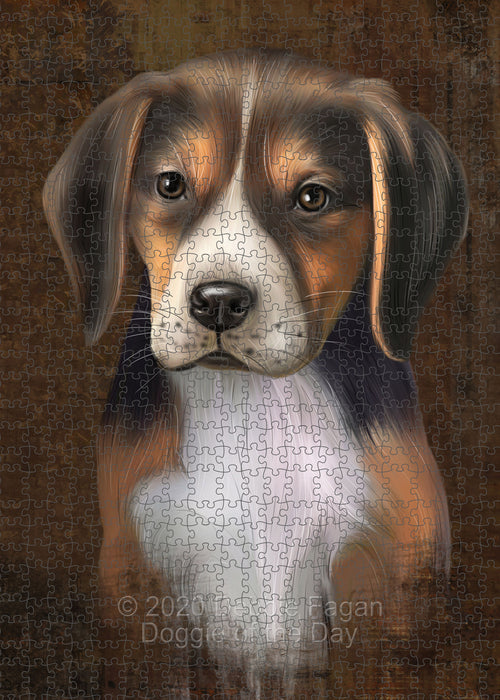 Rustic American English Foxhound Dog Portrait Jigsaw Puzzle for Adults Animal Interlocking Puzzle Game Unique Gift for Dog Lover's with Metal Tin Box PZL494