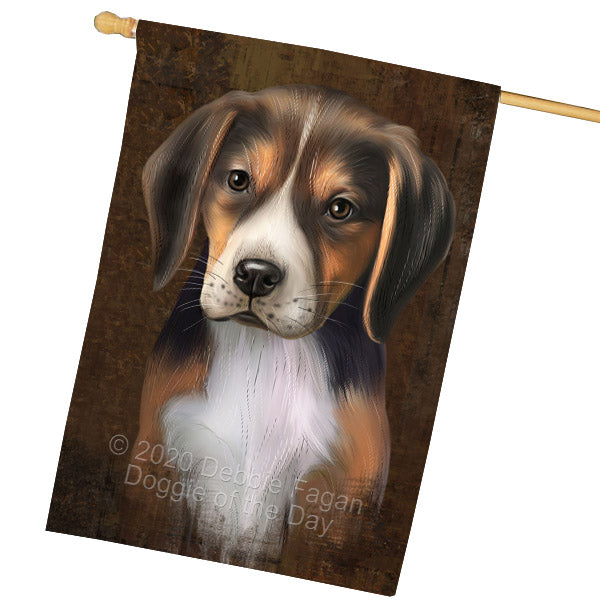 Rustic American English Foxhound Dog House Flag Outdoor Decorative Double Sided Pet Portrait Weather Resistant Premium Quality Animal Printed Home Decorative Flags 100% Polyester FLG69003