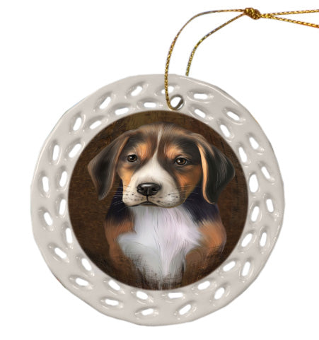 Rustic American English Foxhound Dog Doily Ornament DPOR58621