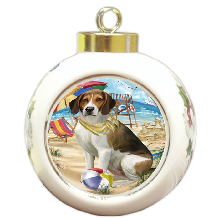 Pet Friendly Beach American English Foxhound Dog Round Ball Christmas Ornament Pet Decorative Hanging Ornaments for Christmas X-mas Tree Decorations - 3" Round Ceramic Ornament, RBPOR59367
