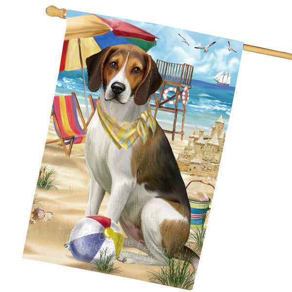 Pet Friendly Beach American English Foxhound Dog House Flag Outdoor Decorative Double Sided Pet Portrait Weather Resistant Premium Quality Animal Printed Home Decorative Flags 100% Polyester FLG68888