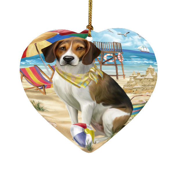 Pet Friendly Beach American English Foxhound Dog  Heart Christmas Ornament HPORA58874