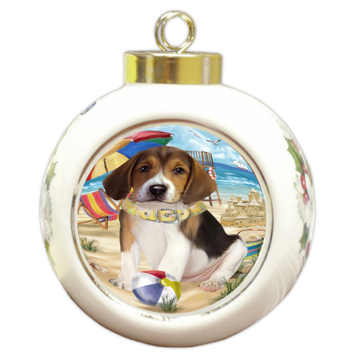 Pet Friendly Beach American English Foxhound Dog Round Ball Christmas Ornament Pet Decorative Hanging Ornaments for Christmas X-mas Tree Decorations - 3" Round Ceramic Ornament, RBPOR59368